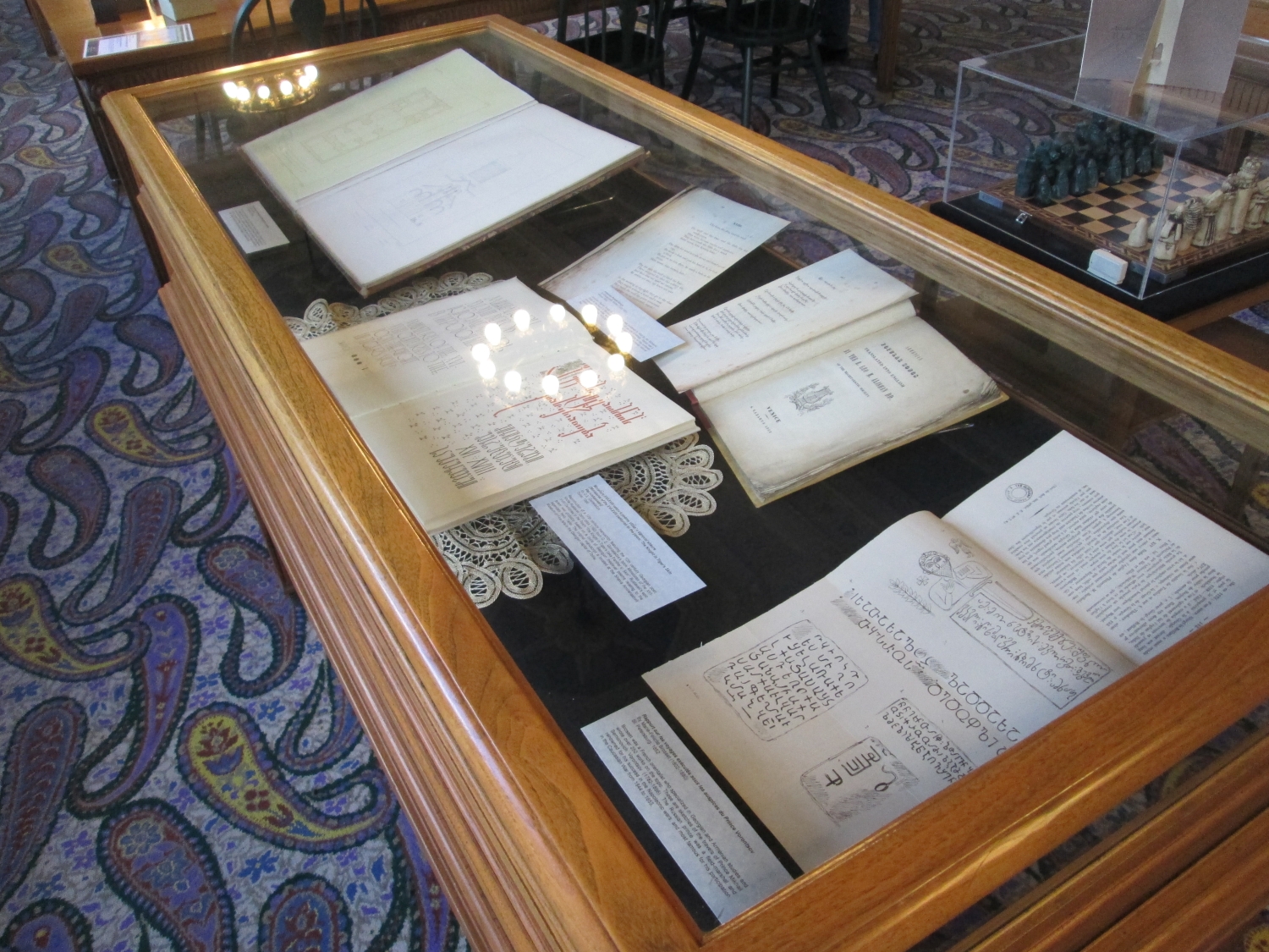 Display with works by Alishan, Brosset, Gordeladze